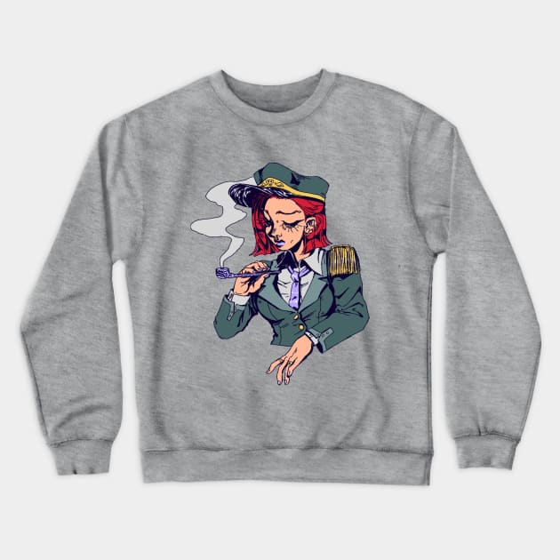 Pipe Smoking Sailor Girl Crewneck Sweatshirt by Ricka Theien's